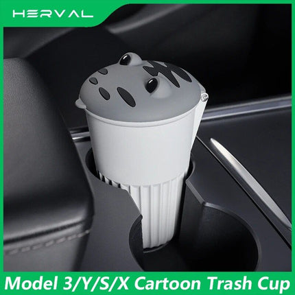 Compact Silicone Car Trash Bin for Tesla Model 3/Y/S/X - Cartoon Design - Wnkrs
