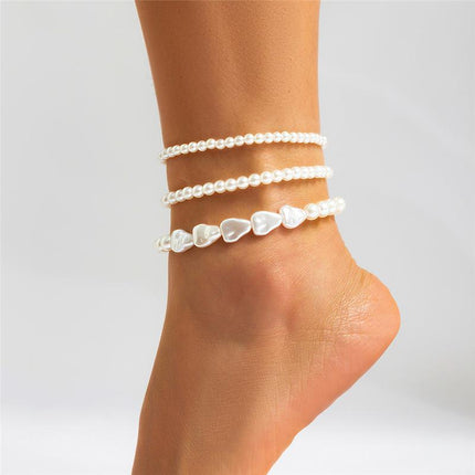 Boho Chic Multi-Layer Pearl Anklet - Summer Beach Foot Jewelry for Women