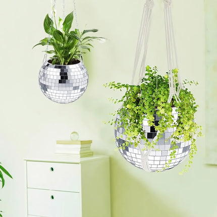 Decorative Silver Disco Ball Hanging Planter