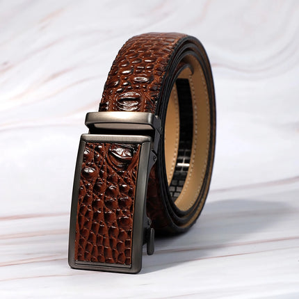 Ceinture en cuir de luxe pour homme avec boucle automatique – Motif crocodile