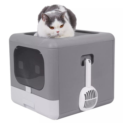 Foldable Top-Entry Cat Litter Box with Odor-Control Filter & Scoop Drawer - Wnkrs