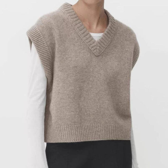 Gilet col en V en tricot doux pour femme chic automne/hiver