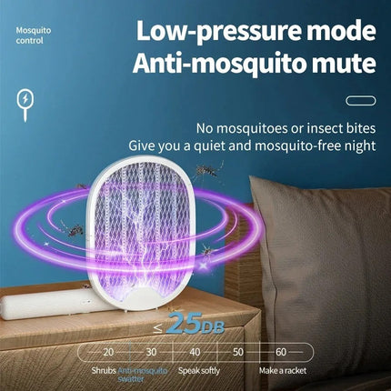 Raqueta eléctrica plegable para matar mosquitos con luz ultravioleta y trampa para moscas