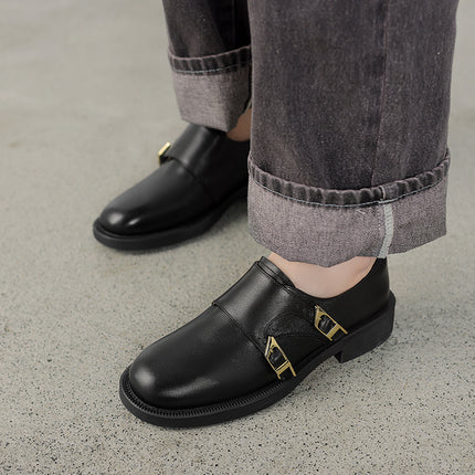 Chaussures à enfiler à talon bas en cuir de vachette vintage pour femmes 2024