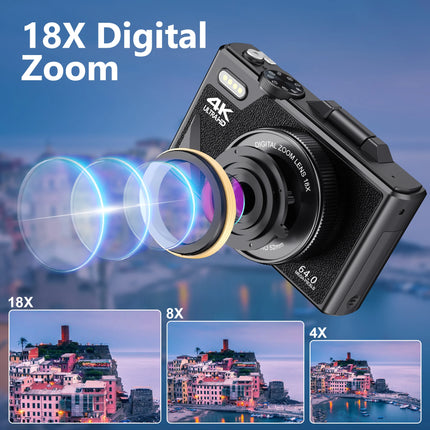 Appareil photo numérique 4K 64MP avec zoom 18X