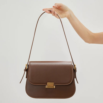 Bolso de hombro cuadrado retro elegante para mujer: bolso de mano de piel de vaca ajustable