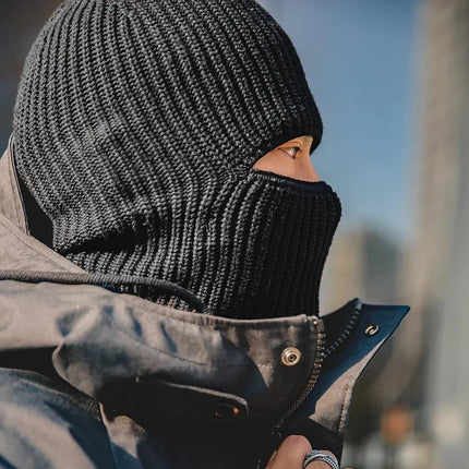 Bonnets et Skullies en laine tricotés unisexes d'hiver avec écharpe et cagoule