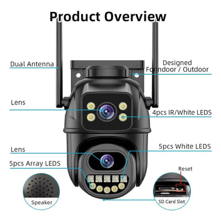 4K 8MP WiFi Outdoor Security Camera, Dual Lens, AI Detection, 4X Zoom, Night Vision