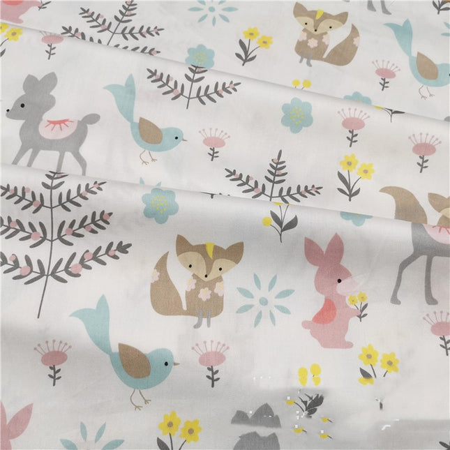 Cotton Cartoon Green Deer Squirrel Fabric - Wnkrs