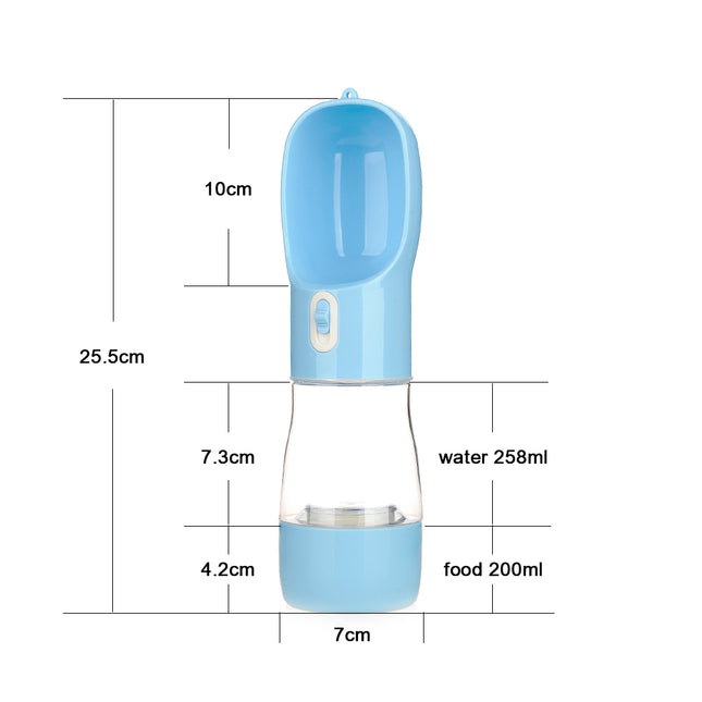 Botella de agua portátil para mascotas con comedero integrado
