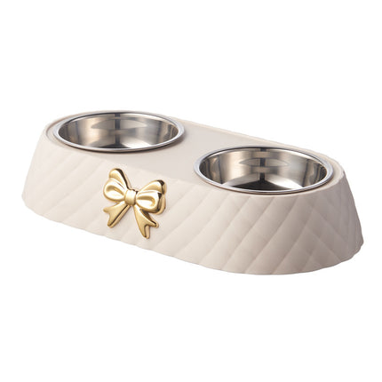 Gamelle double de luxe pour animaux de compagnie avec motif nœud papillon