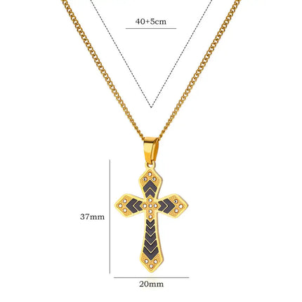 Stainless Steel Cross Pendant Necklace with Cubic Zirconia – Religious Trendy Jewelry