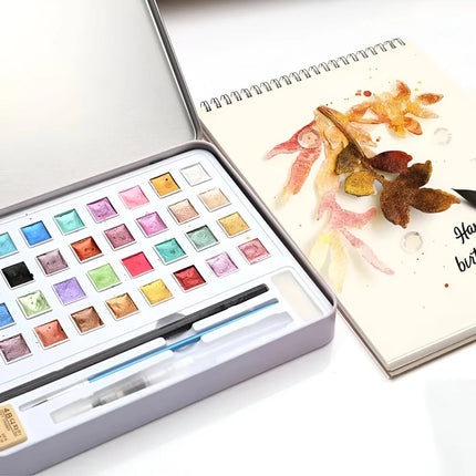 Coffret de 36 aquarelles métallisées avec paillettes