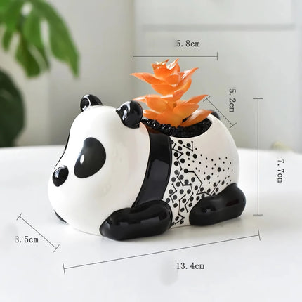 Pot de fleurs en céramique panda mignon - Pot de fleurs en forme d'animal de dessin animé noir et blanc pour la décoration intérieure