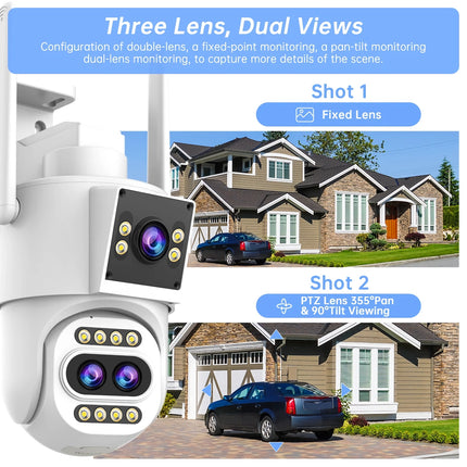 Advanced Security Camera with Dual Screens and Triple Lenses