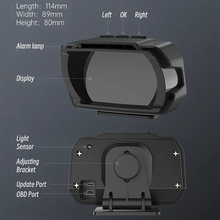 Velocímetro digital para automóvil con OBD y funciones de seguridad