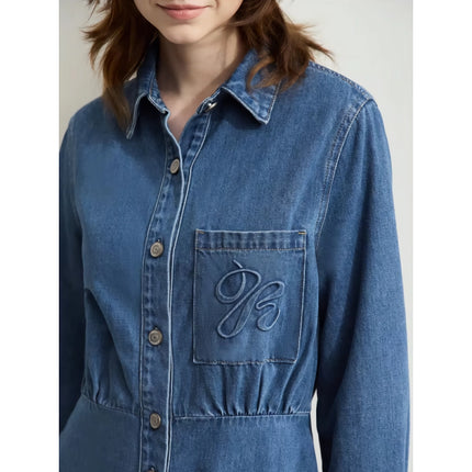 Robe chemise en jean avec col à revers et lettres en relief