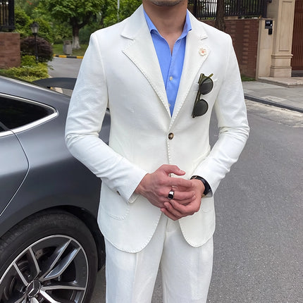 Traje elegante de seersucker blanco para hombre: corte entallado italiano