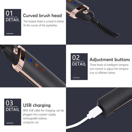 Quick Heating USB Rechargeable Eyelash Curler for Long-Lasting, Natural-Looking Curls