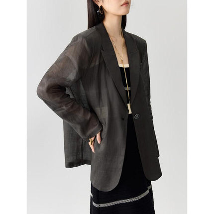 Blazer de bureau à col cranté gris foncé pour femme