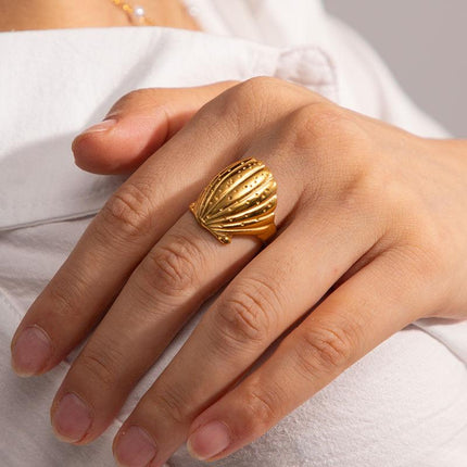 Elegant 18K Gold Hammered Stainless Steel Ring