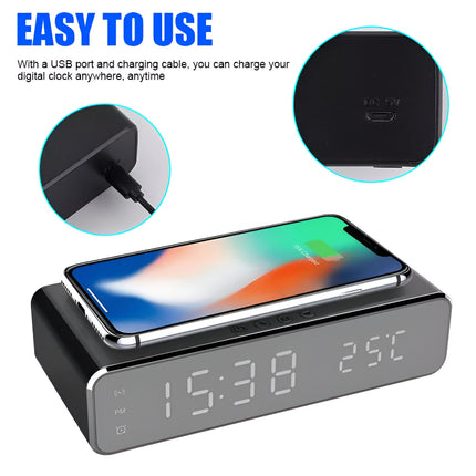 Wireless Charger and LED Alarm Clock with Thermometer