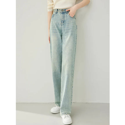 Pantalon en jean taille haute à jambe large pour femme - Pantalon décontracté bleu clair rétro