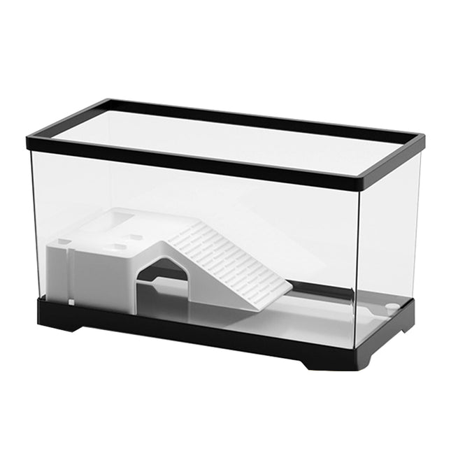 Tanque de tortugas de cristal transparente con drenaje y plataforma para tomar el sol