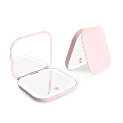 Miroir de maquillage pliable compact avec éclairage LED et grossissement 2X