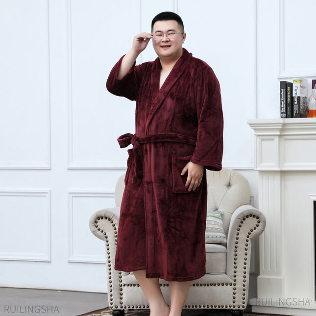 Men's Plus Size Warm Flannel Bathrobe