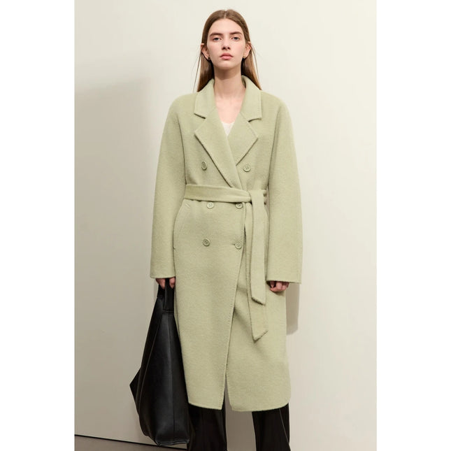 Abrigo de lana cruzado minimalista para mujer