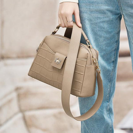 Sac à bandoulière en cuir véritable à motif crocodile pour femme