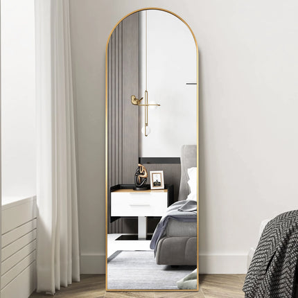 Miroir pleine longueur arqué de 18 po x 58 po avec support – Design doré élégant