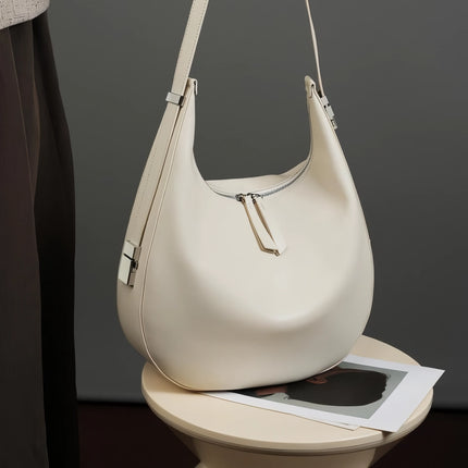 Sac bandoulière luxueux en cuir souple - Sac lune de grande capacité pour femme