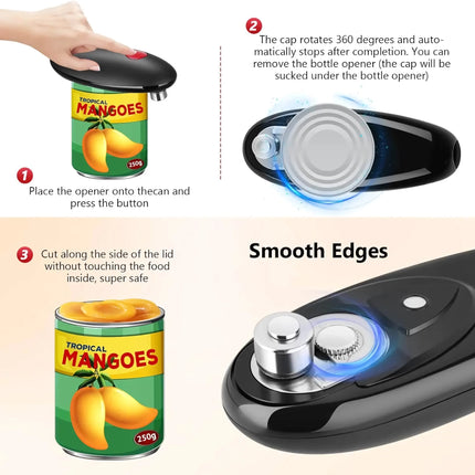 Compact Automatic Can Opener: Multi-Function Lid & Bottle Opener