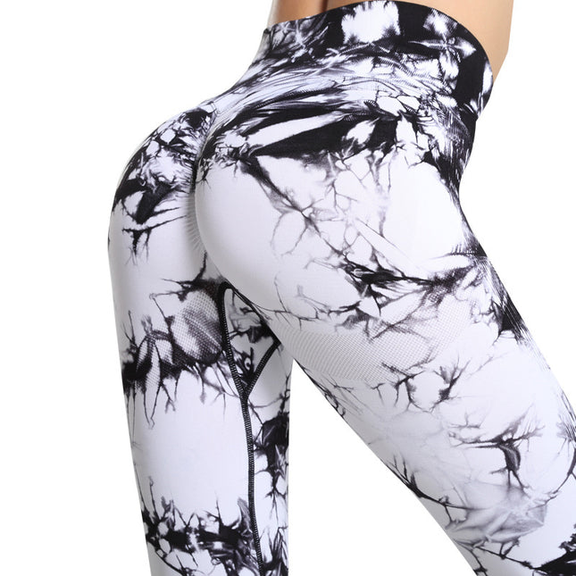 Fashion Tie Dye Printed Leggings High Waist Hip Lifting Tight Fitness Sports Yoga Pants For Women - Wnkrs