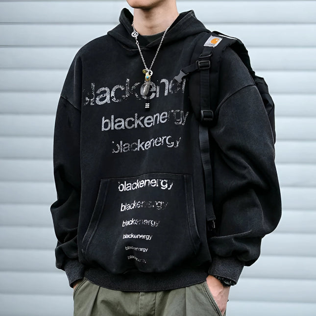 Sudadera con capucha y estampado de letras de gran tamaño de estilo hip hop