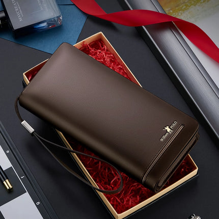 Portefeuille long en cuir pour homme – Porte-cartes et pochette à fermeture éclair de grande capacité