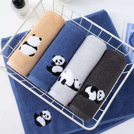 Serviette de toilette en coton brodée Panda - Serviette de bain absorbante et douce