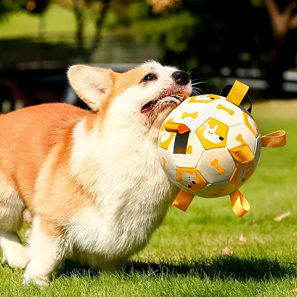 Juguete interactivo de fútbol para perros con lengüetas de agarre