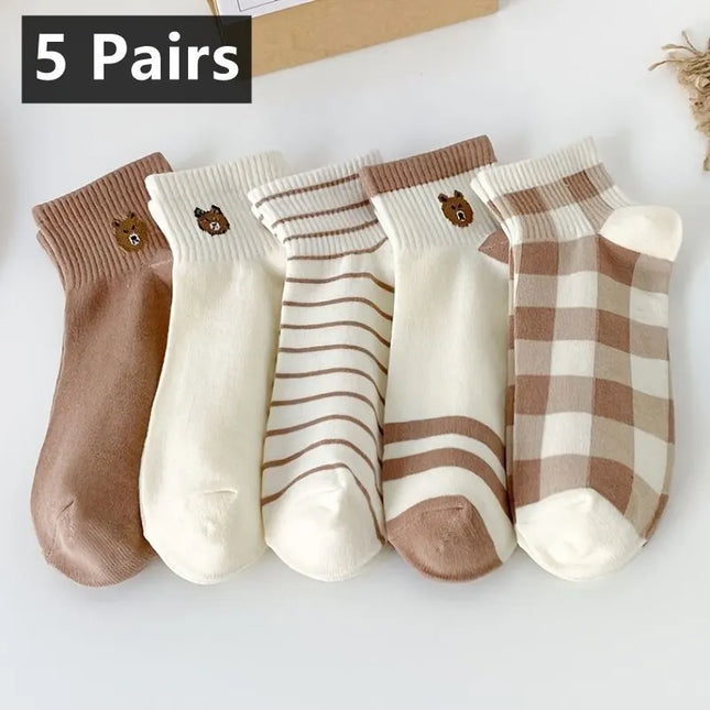 5 pares de calcetines tobilleros con forma de osito de peluche: calcetines cortos y cómodos