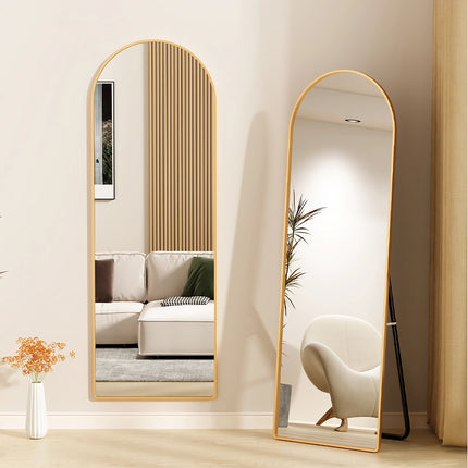 Miroir pleine longueur arqué de 18 po x 58 po avec support – Design doré élégant