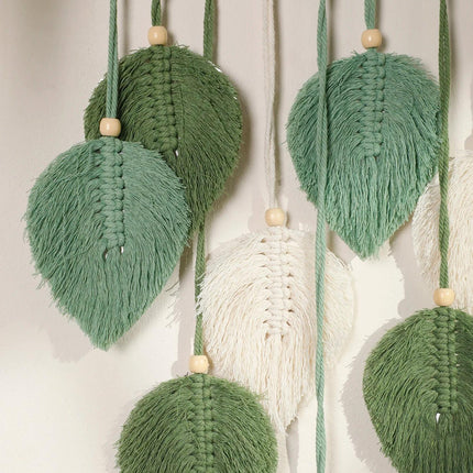 Tapisserie Boho en macramé avec feuilles