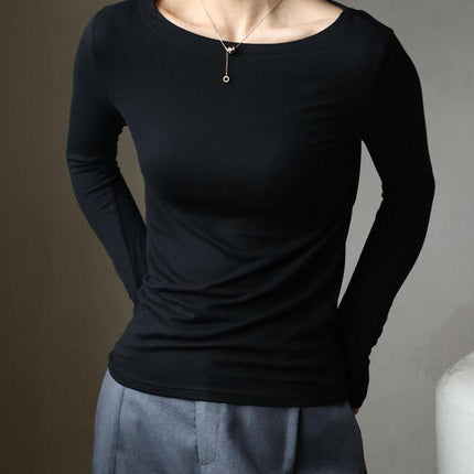 Women's Long Sleeve Modal Stretch Tee – Casual Simple Basics