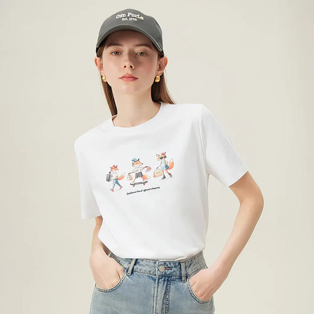 Charmant T-shirt d'été à imprimé renard pour femme