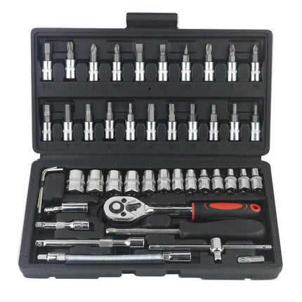 Complete 46-Piece 1/4" Socket Set with Ratchet & Wrench Combo – Professional Auto Mechanic Tool Kit - Wnkrs