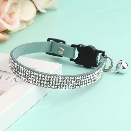 Collar para gato de gamuza suave con diamantes de imitación