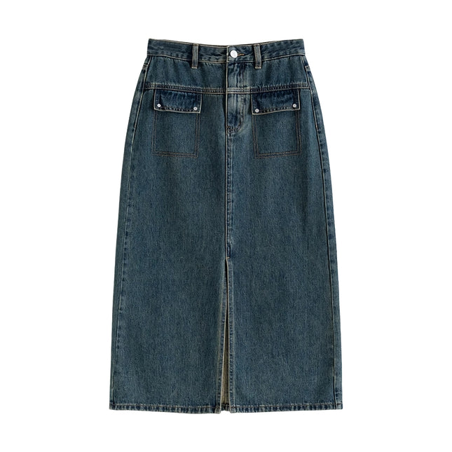 Jupe en jean délavé vintage en coton pour femme