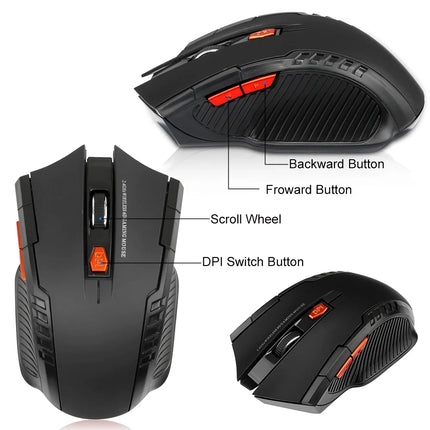 2.4GHz Wireless Gaming Mouse - 2000 DPI Optical Mouse with USB Receiver