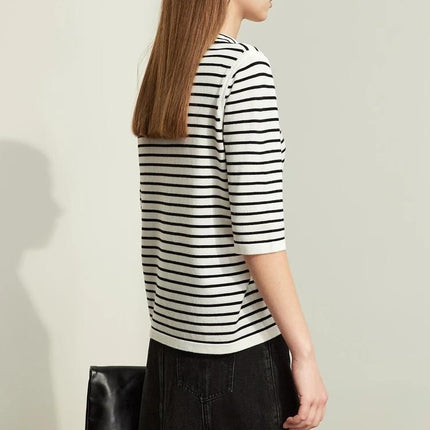 Spring Elegance Striped Wool Blend Sweater - Wnkrs